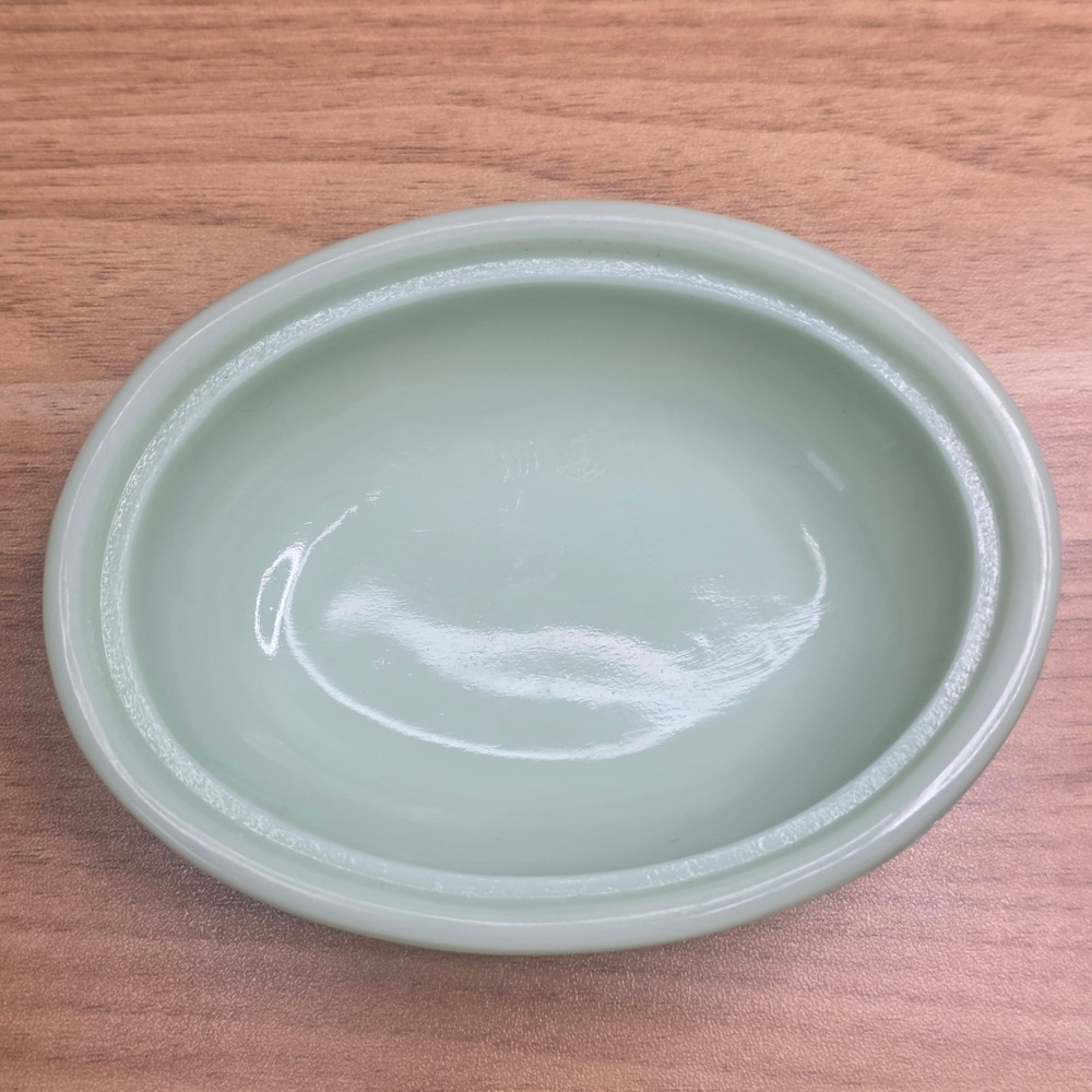 Vintage Jadeite Glass Rabbit on Basket Trinket Dish Green Easter Bunny - Picture 7 of 12
